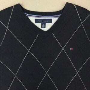 Tommy Hilfiger Sweater Shirt Classic Black + White Diamond Argyle Pullover Knit